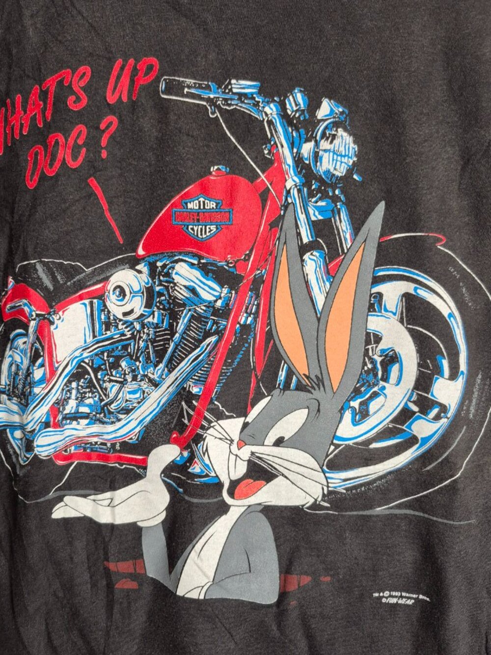 Rare Vtg 90s Harley Davidson Bugs Bunny Whats up doc Tee Single stitch XL 0701 - Picture 6 of 9